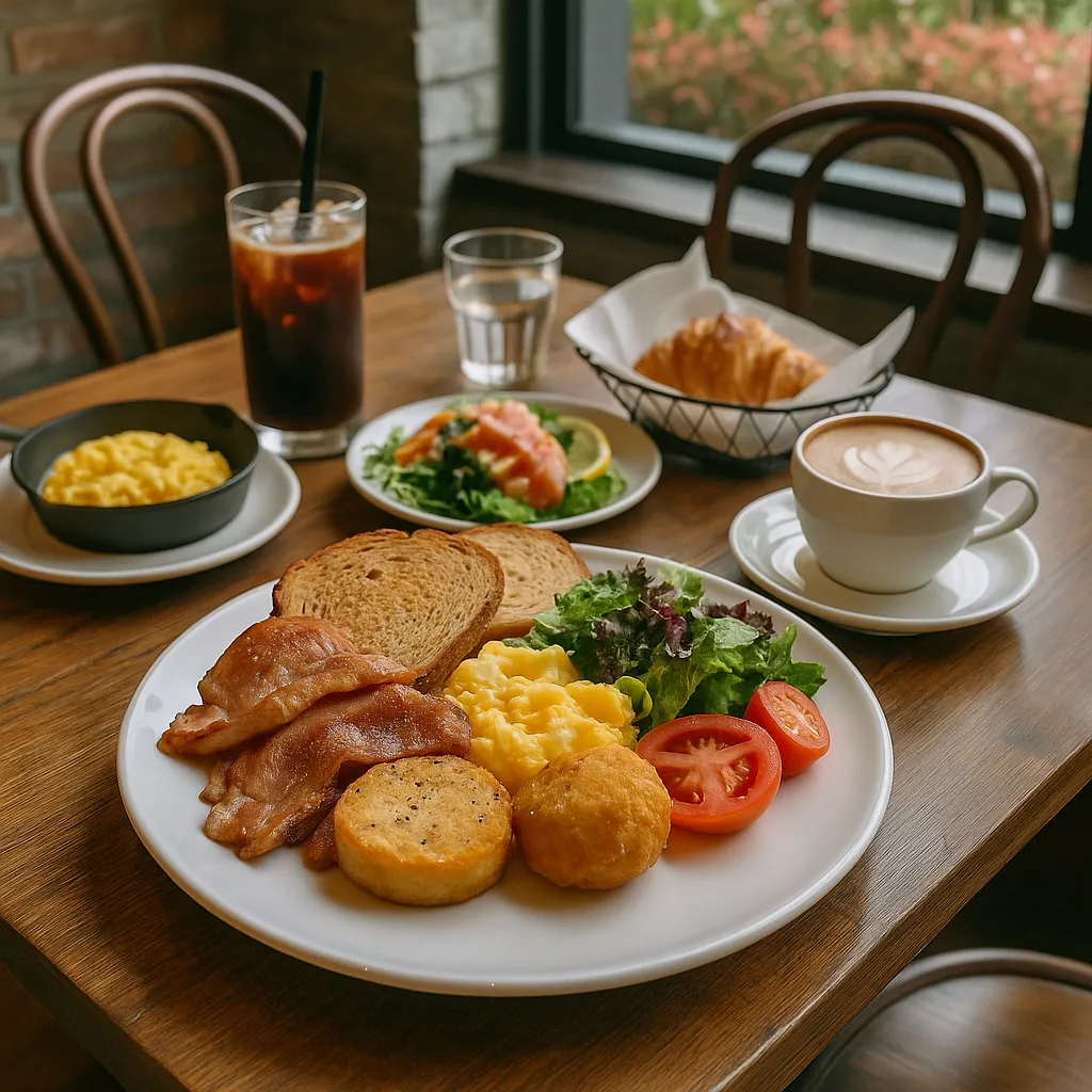 중랑천 장미터널 근처 브런치 카페의 브런치 테이블