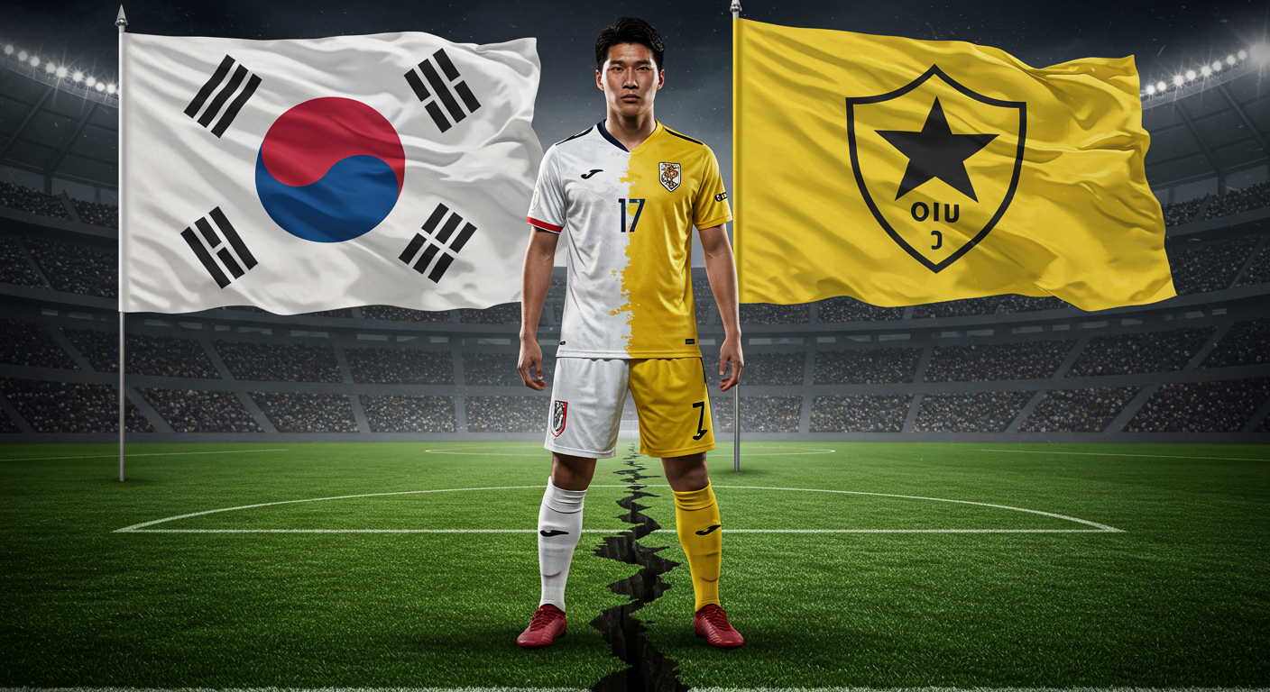 토트넘과 알나스르 유니폼을 반씩 입은 손흥민의 이적 상징 이미지