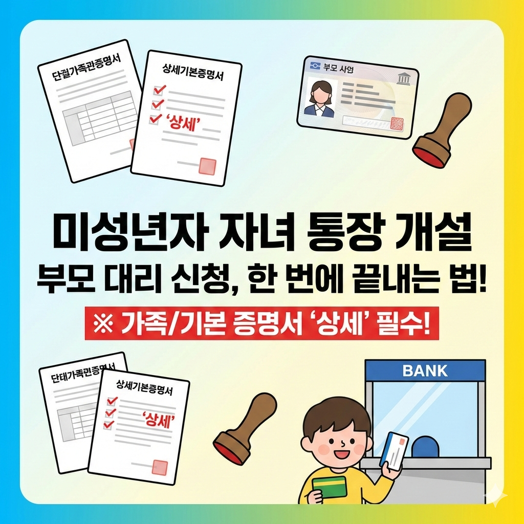 미성년자 자녀 통장 개설 부모 대리 신청 서류와 절차 완벽 가이드
