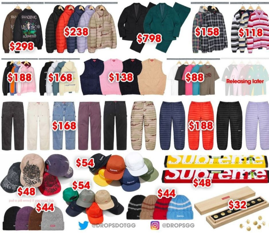 슈프림 SUPREME 2024년 FW시즌 10주차 드랍리스트 와 가격