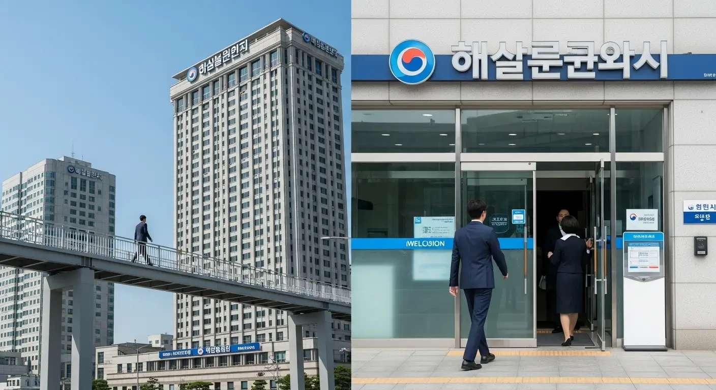 햇살론뱅크(다리)와 새희망홀씨(포용)라는 두 가지 정부지원 채무통합 상품을 비교하는 상징적 이미지