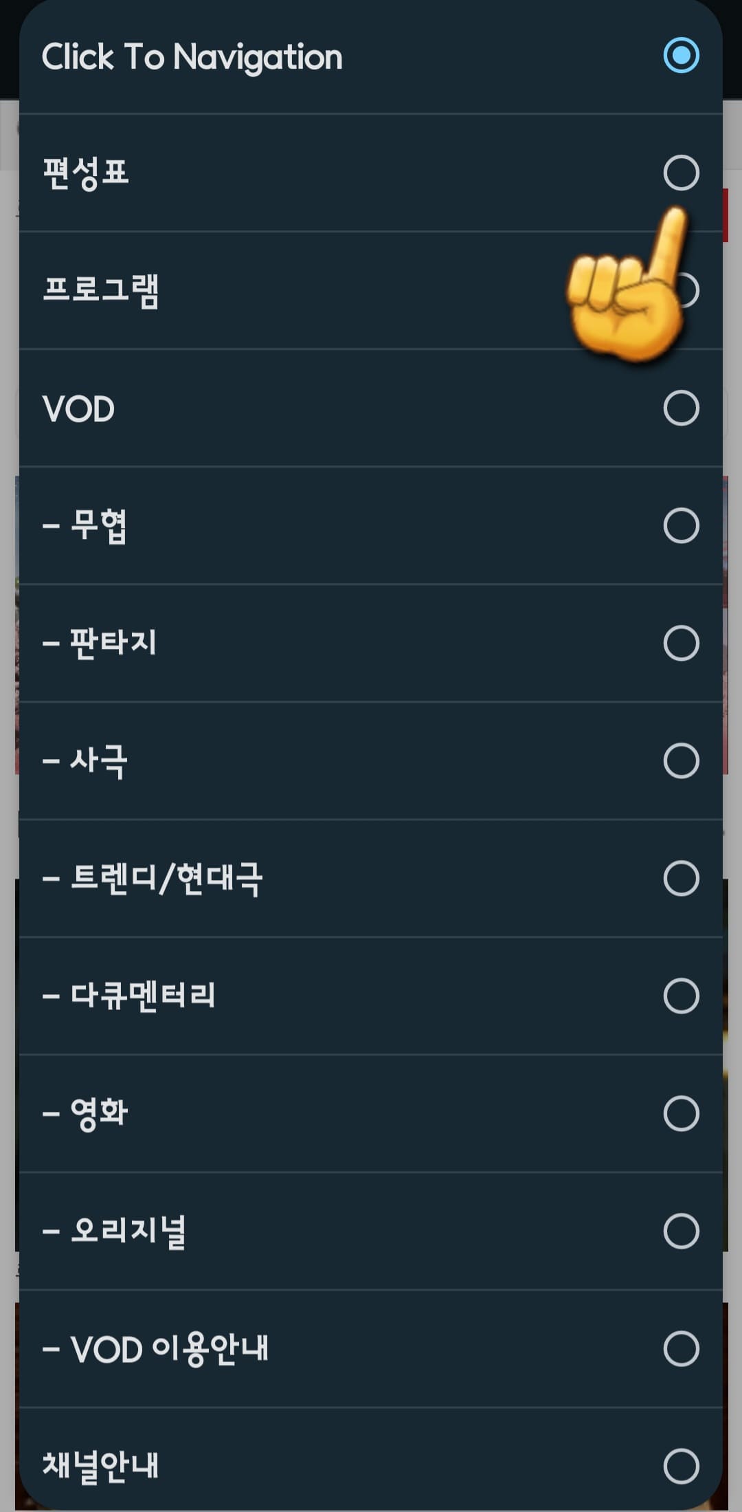 CHANNEL-CHINA(채널차이나)-편성표-및-채널번호-확인하는-방법-이후&amp;#44;-나타나는-메뉴에서-편성표를-선택합니다.