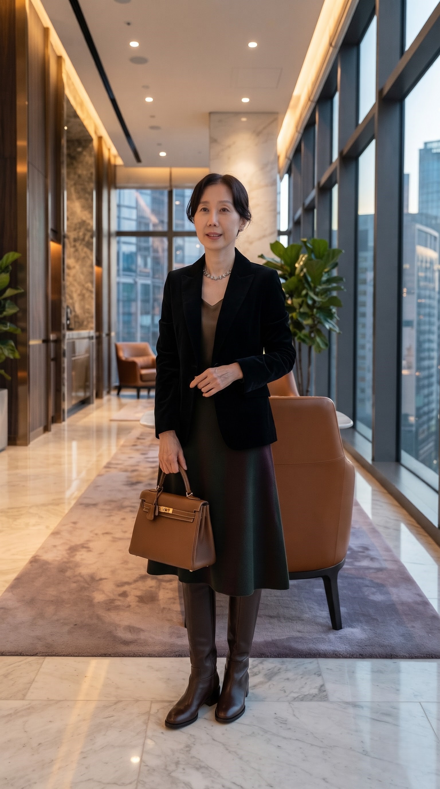 롱부츠와 브라운 가방으로 완성한 가을 원피스 코디

내용: 롱부츠와 브라운 가방이면 원피스도 가을 무드로 바뀝니다. 굽은 낮고 안정적으로 고르세요.