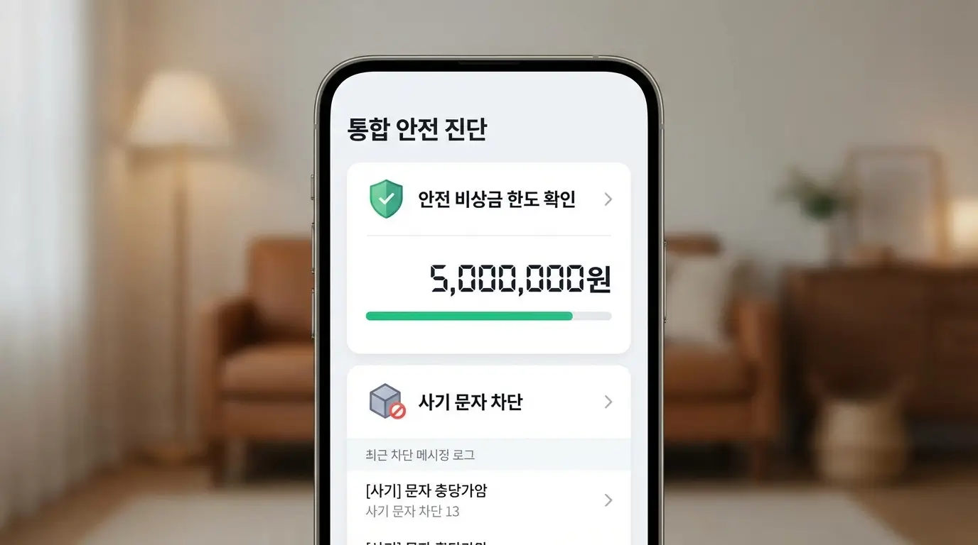 모바일 통합 진단 앱 안전 비상금 한도 확인 및 사기 문자 차단
