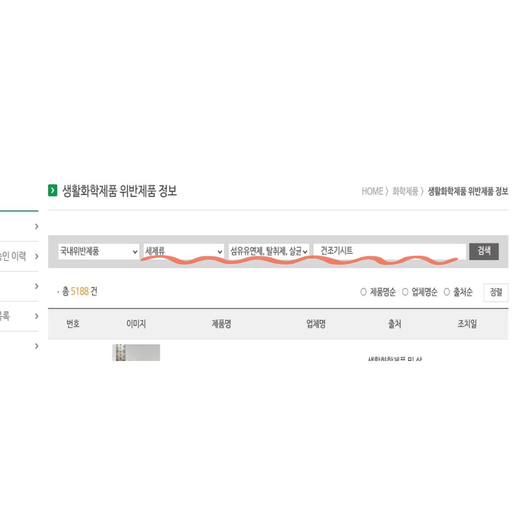 벤조산 부적합 건조기 시트 회수 명령 리스트
