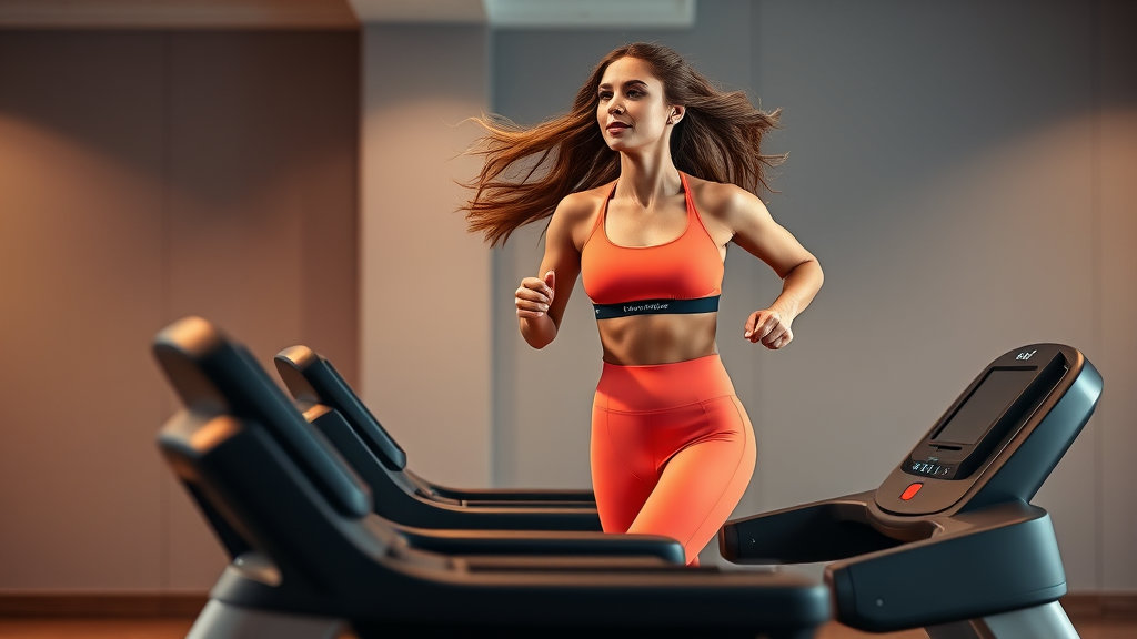 런닝머신에서 뛰는 여성