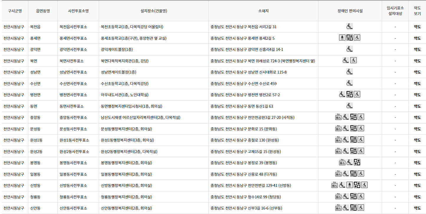 천안시 동남구 대통령선거 사전투표 투표장소 투표소 위치 투표 방법