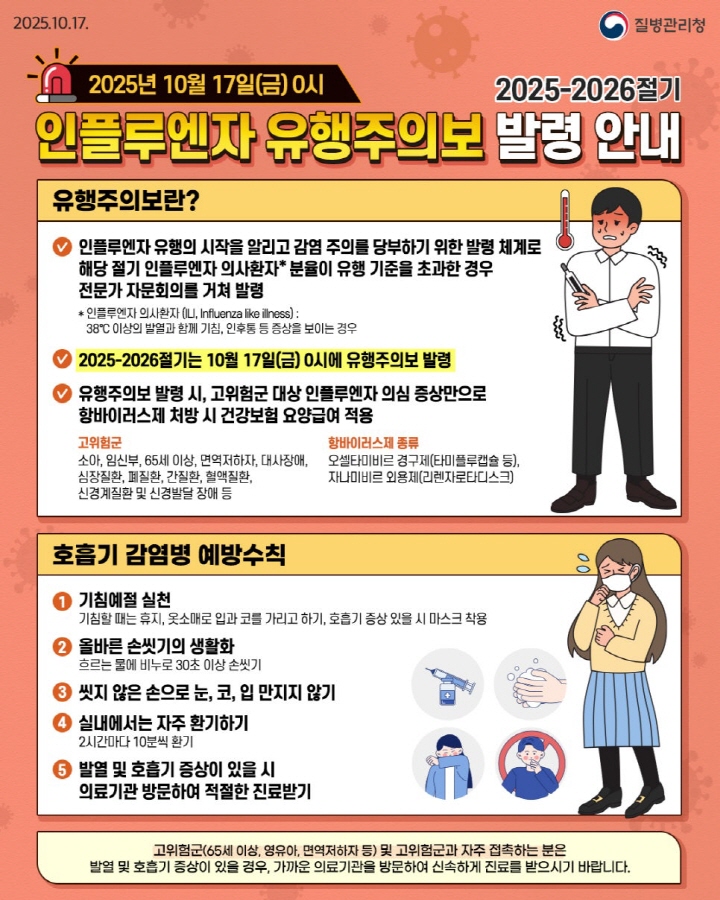 독감예방접종 무료대상 및 접종 시기, 접종후 주의사항 안내