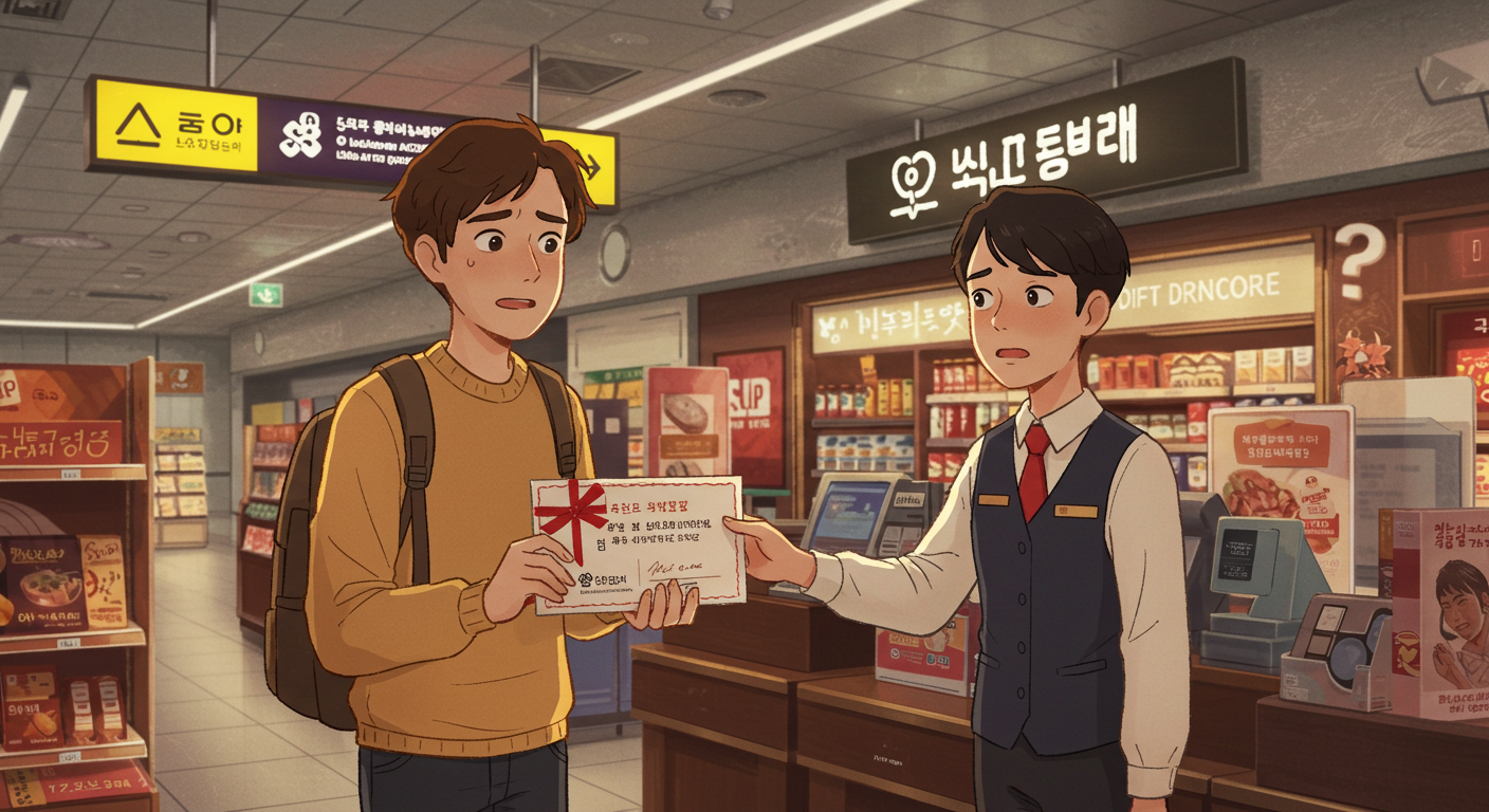 인천공항 면세점에서 상품권 사용이 안 돼 당황하는 여행자 썸네일