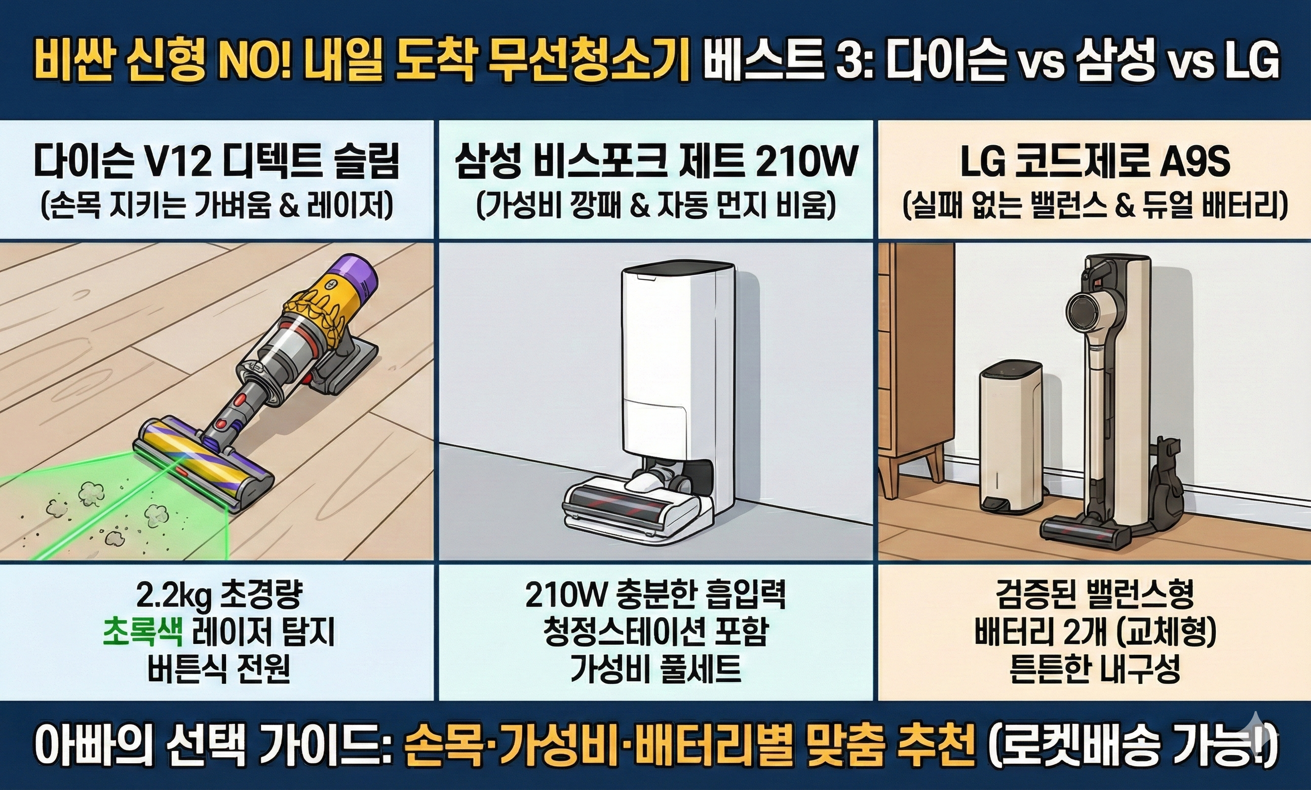 비싼 신형 말고 쿠팡에서 내일 당장 오는 무선청소기 베스트 3 (다이슨 vs 삼성 vs LG)