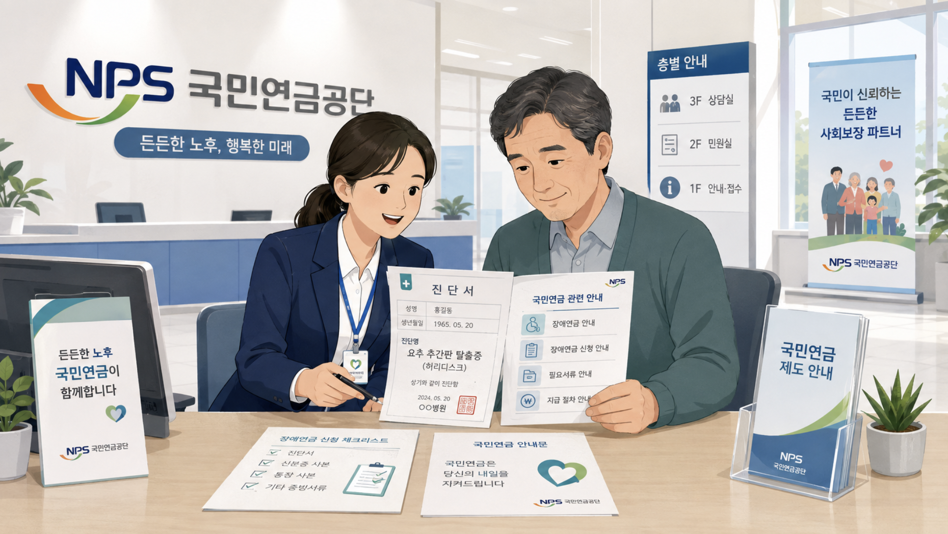 국민연금공단 지사에서 장애연금 신청 상담을 받는 모습