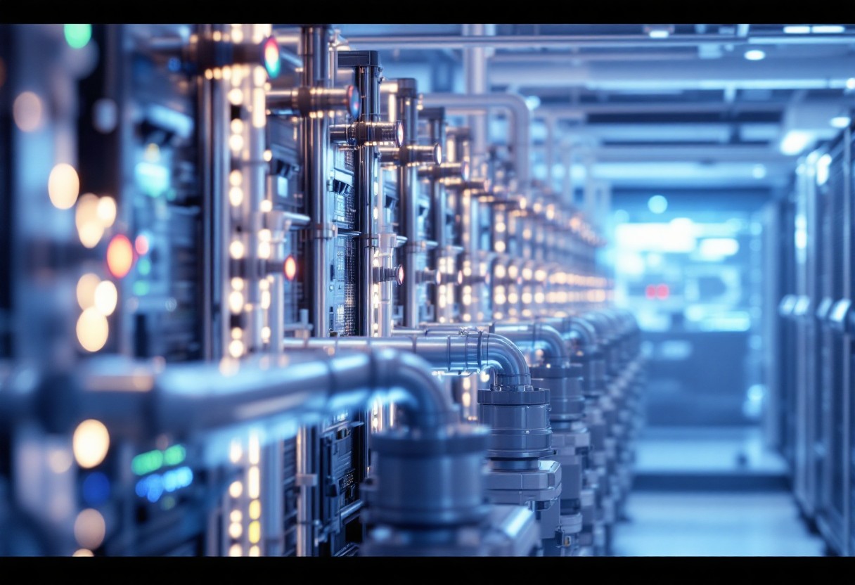 AI 데이터센터의 서버에 연결된 액체 냉각 시스템