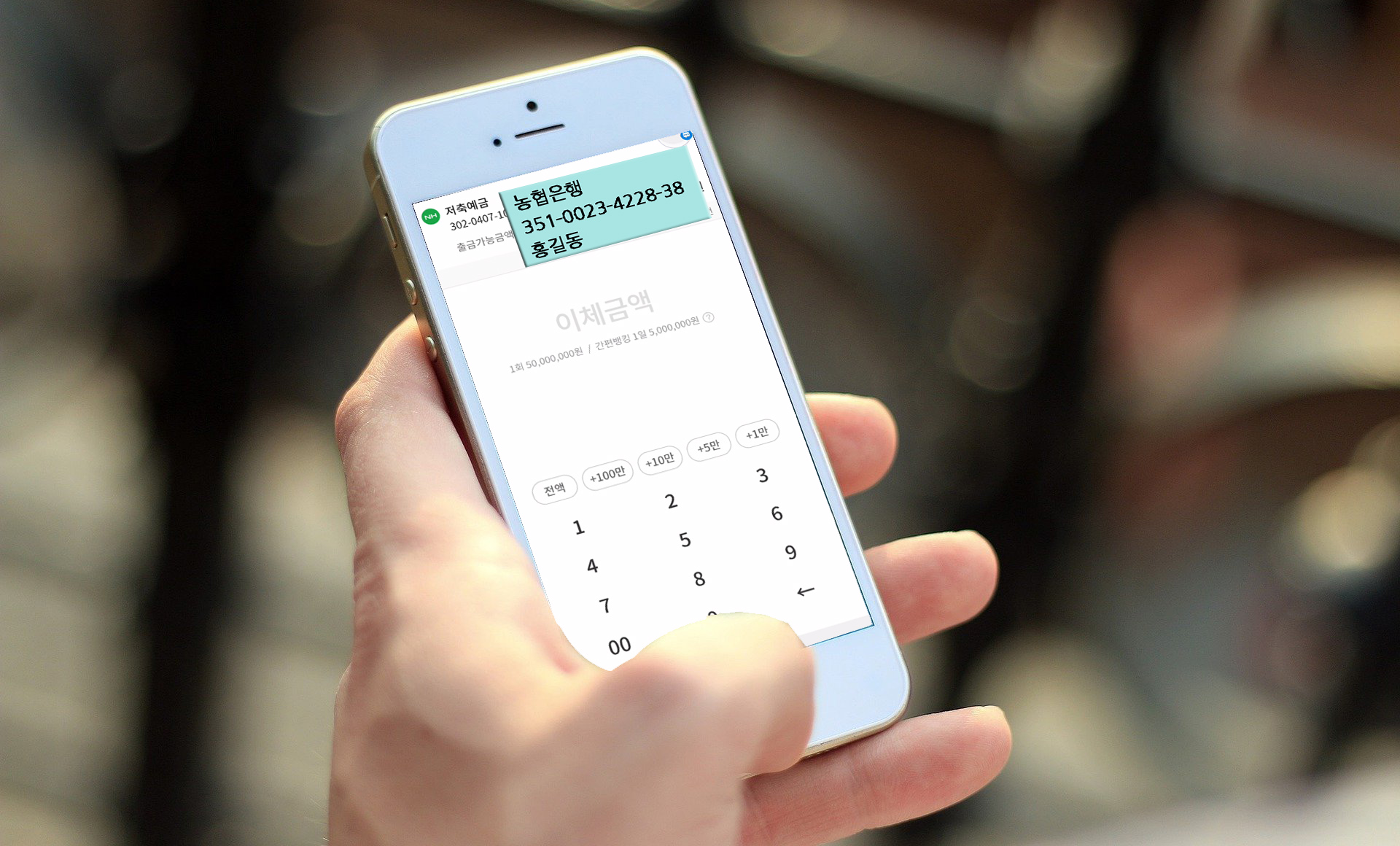 계좌번호를 보면서 송금하는 모습