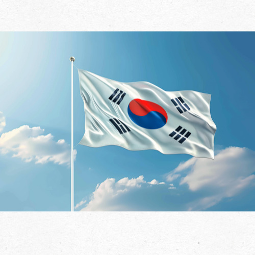 태극기 앞에서 주먹을 든 남성과 여성 캐릭터
