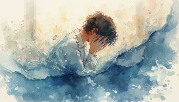 내면이 여린 만큼, 작은 무시나 오해에도 쉽게 수치심을 경험합니다. 이 감정은 겉으로 잘 드러나지 않지만, 마음속에서는 오랫동안 잔잔한 파동처럼 남습니다에 관한 그림입니다.