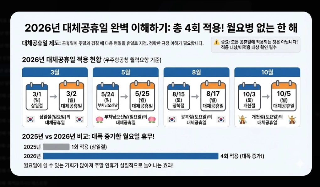 2026년 공휴일 총정리 대체공휴일 완벽 분석