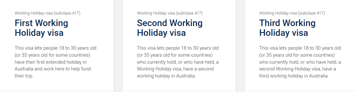 Working holiday visa- Australia
