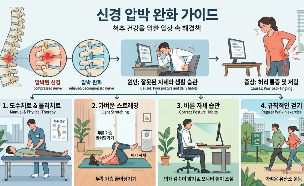 신경 압박이 완화되는 모습을 표현한 인포그래픽