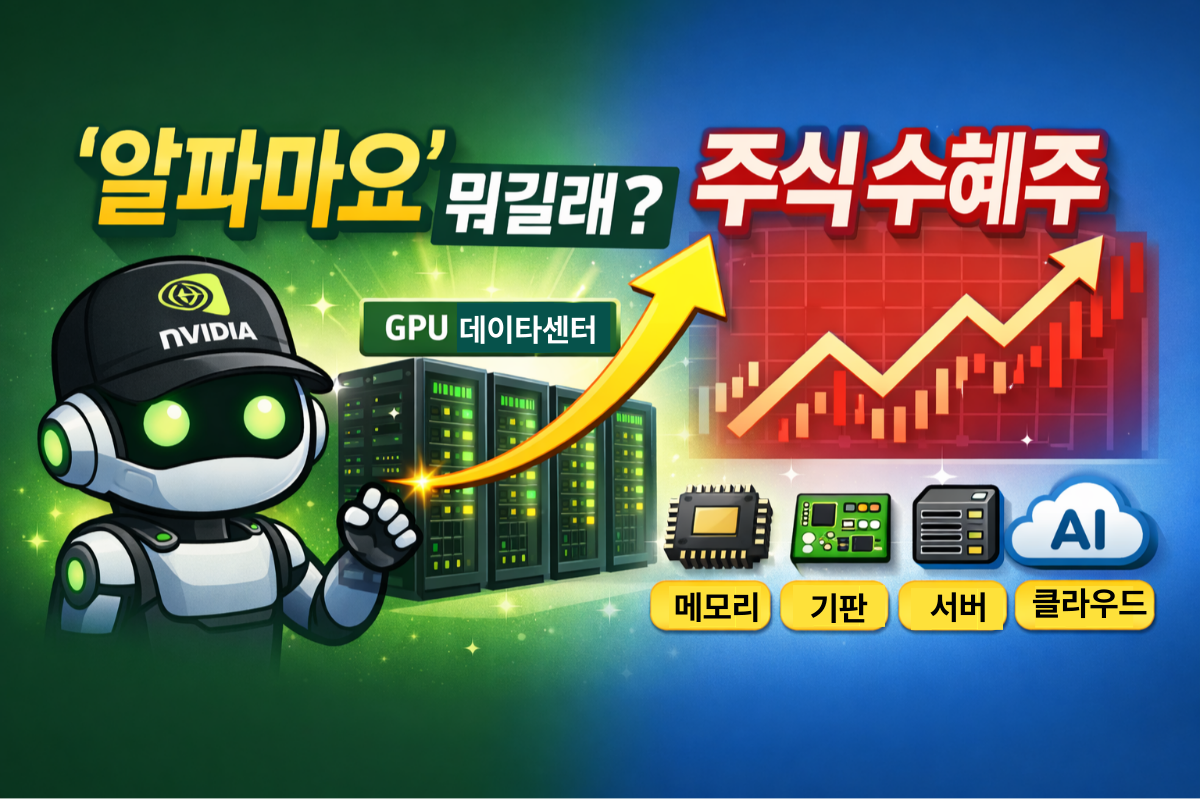 알파마요 강화학습이 GPU 데이터센터 확대로 이어지고 한국 메모리 기판 서버 클라우드 섹터가 연결되는 흐름