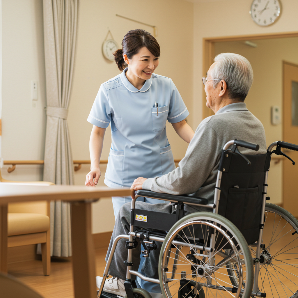 여성 간호조무사 노인과 대화