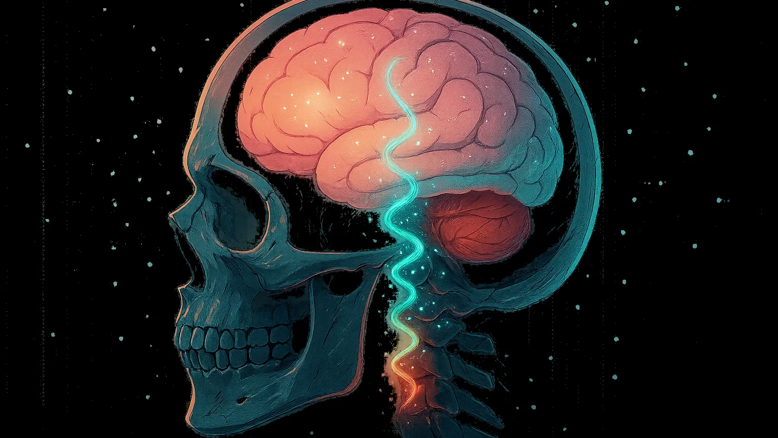 뇌의 감정 조절 영역인 전전두피질과 편도체가 상호작용하는 모습을 보여주는 뇌 단면도