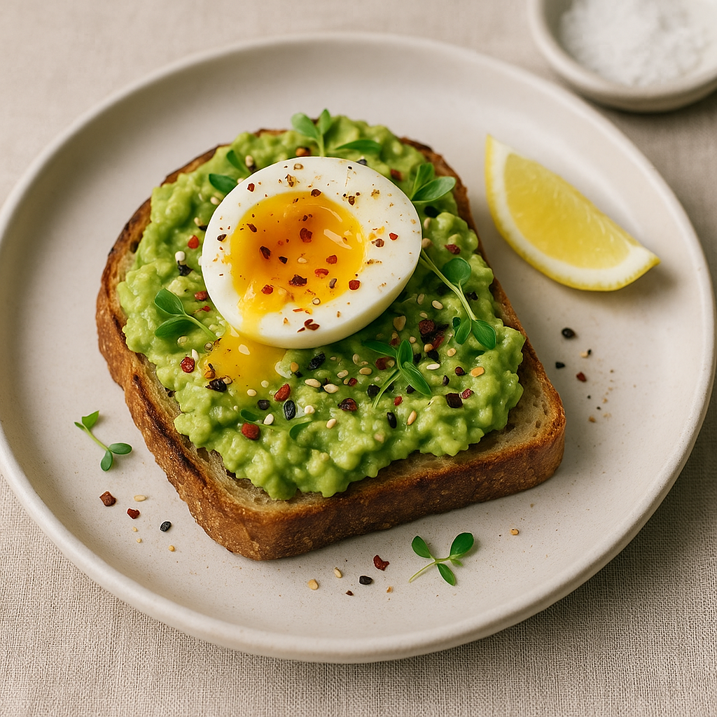 아보카도 토스트와 반숙 계란 접시