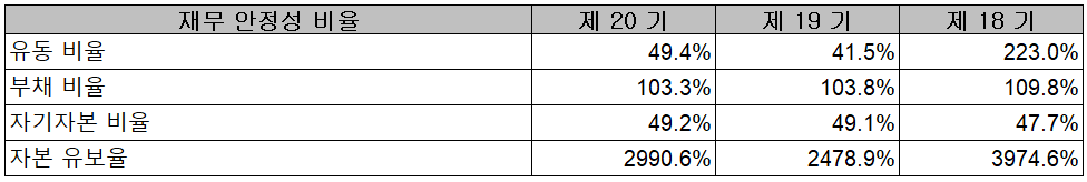 테스나 - 재무 안정성 비율