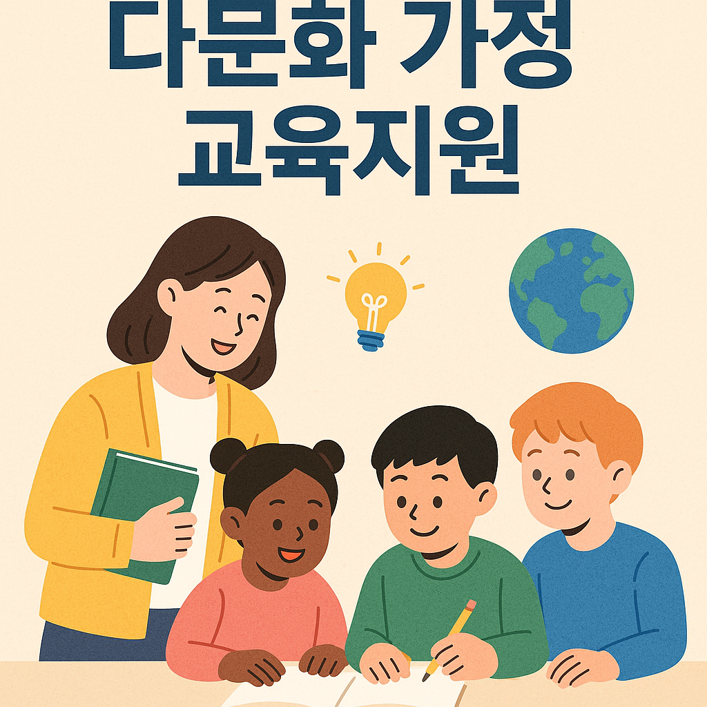 다문화가정 한국어 교육 지원 장면, 교사가 학생들에게 학습을 지도하는 모습