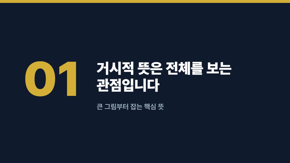 거시적 뜻은 전체를 보는 관점입니다 — 큰 그림부터 잡는 핵심 뜻