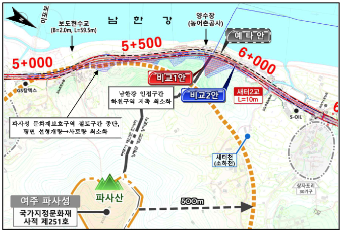 남한강 인접 통과구간 비교