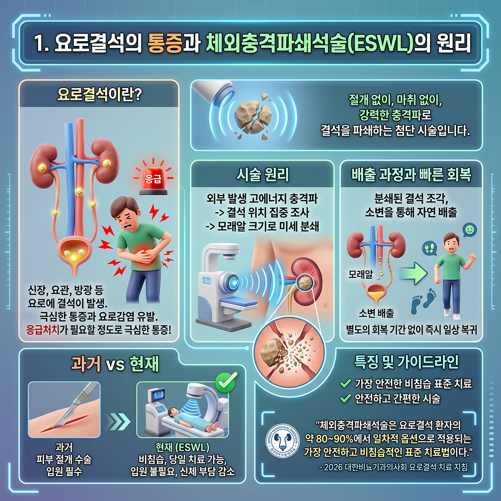 요로결석의 고통과 체외충격파쇄석술(ESWL)의 원리