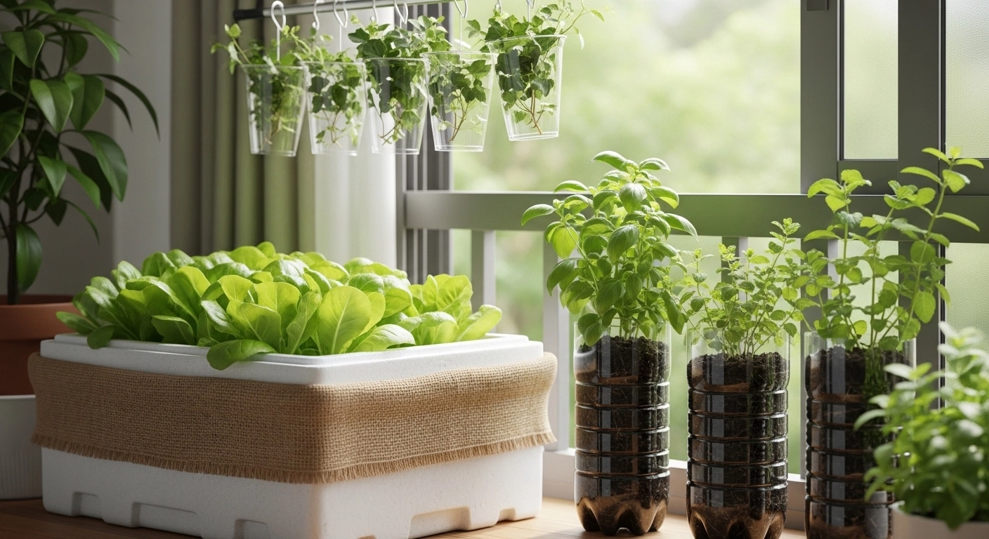 베란다 미니 텃밭 만들기: 스티로폼 아이스박스와 페트병 자동 급수 화분 DIY 가이드