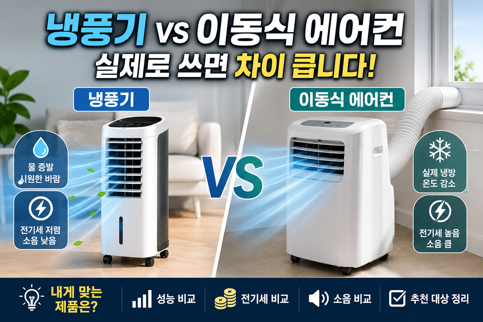 냉풍기 이동식 에어컨 차이 인포그래픽