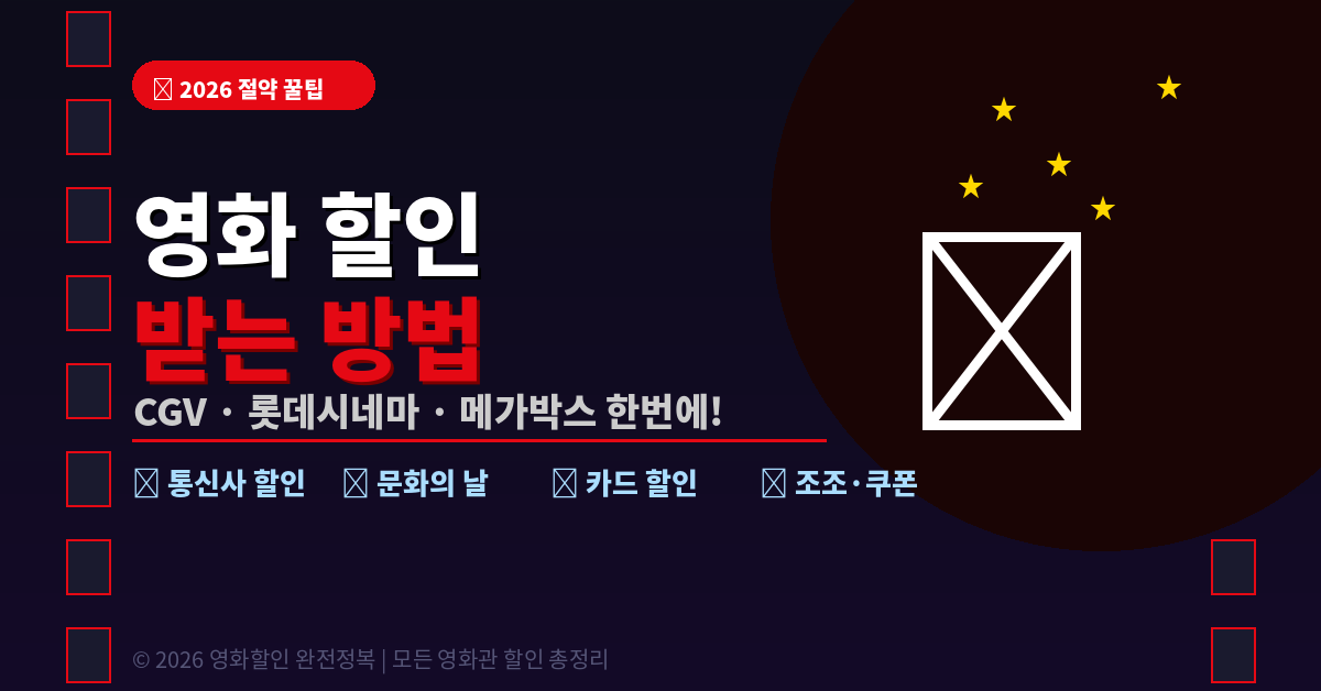 영화 관람권 할인 총정리 2026 ❘ CGV&middot;롯데시네마&middot;메가박스 싸게 보는 방법