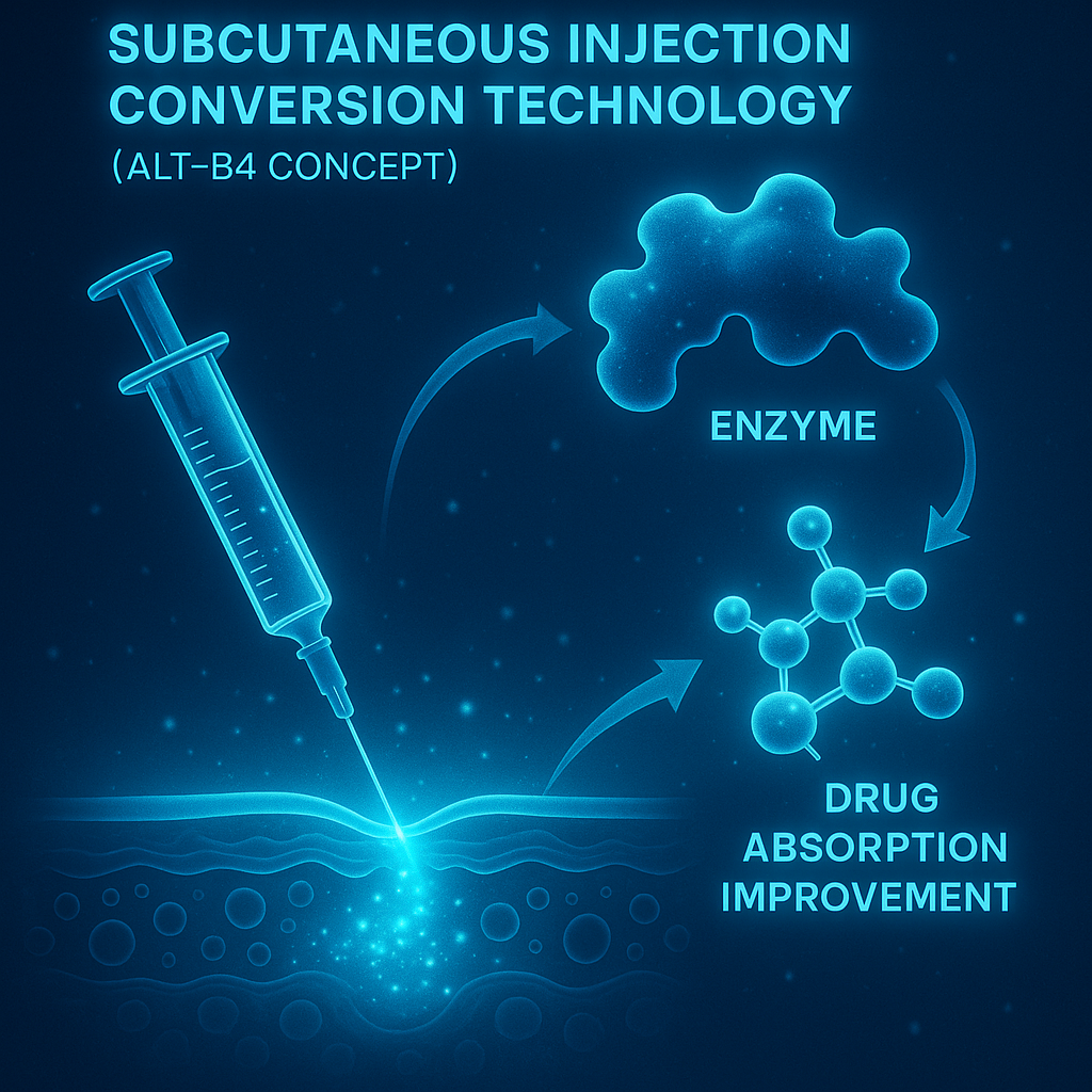 ALT-B4 효소가 피하주사 약물 흡수를 개선하는 작용 기전을 분자 구조 표현