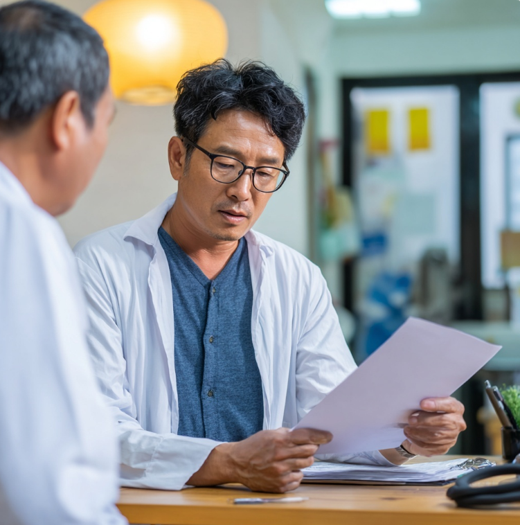 단백뇨로 인한 의사상담을 받는 남성
