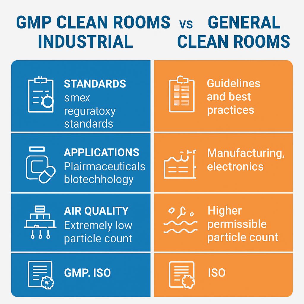 GMP 클린룸과 일반 산업용 클린룸 비교 &mdash; 규제, 청정도, 오염제어, 운영체계의 차이