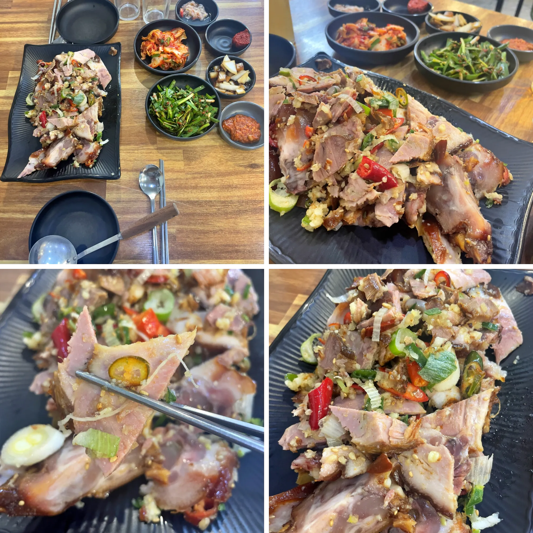주문한 무침족발을 여러각도에서 찍은 사진과 먹기 전의 사진