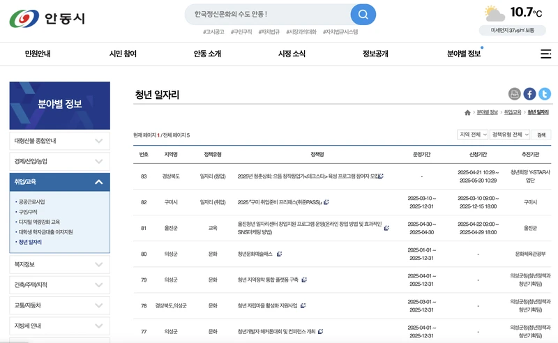 안동시청-청년일자리-2025년4월