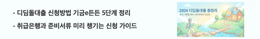 '디딤돌대출 신청방법 기금e든든 5단계 정리'라는 문구가 포함된 웹배너 이미지. 이 이미지는 기금이든든 신청 절차와 취급은행·준비서류를 시각적으로 전달하며, 블로그의 디딤돌대출 신청방법과 관련된 내용을 설명함