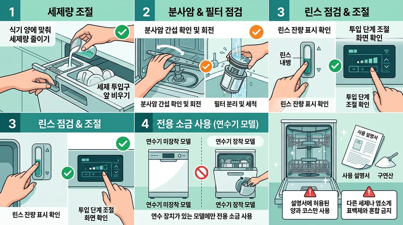 식기세척기 세제 린스 정제소금 점검 방법