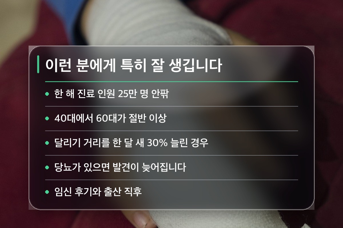발뒤꿈치 통증 이런 분들에게 특히 자주 나타납니다