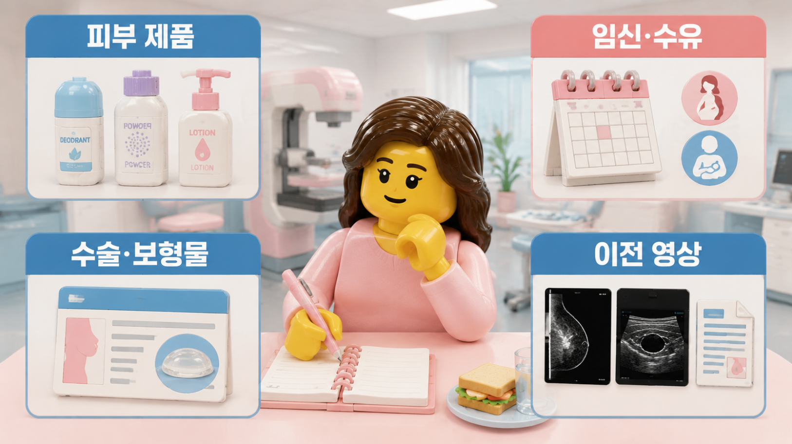 유방촬영과 유방초음파 검사 전 확인할 피부 제품&middot;임신&middot;수유&middot;보형물&middot;이전 영상
