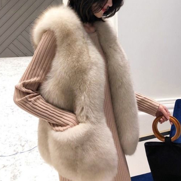 수량확보중 폭스 에코퍼 오픈베스트 겨울털조끼 인조밍크 페이크퍼 여성 장털쪼끼 M0774