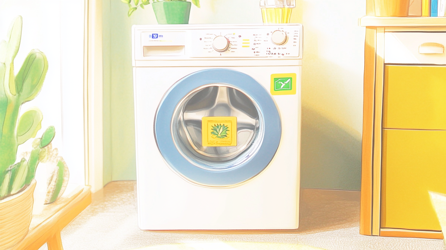 최소한의 물과 에너지로 친환경 성능을 발휘하는 에너지 스타 인증 세탁기, 지속 가능성과 효율성을 강조하는 제품 이미지