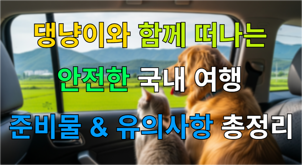 반려견, 반려묘와 함께 자동차 뒷좌석에 앉아 창밖 풍경을 바라보며 즐겁게 여행하는 모습