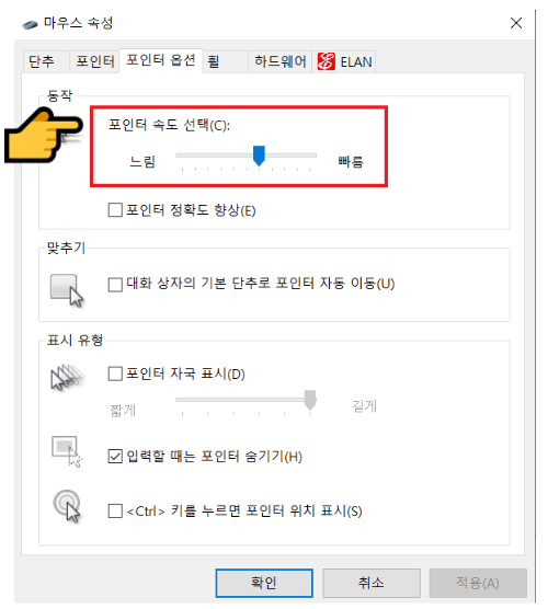 마우스 옵션 탭 사진