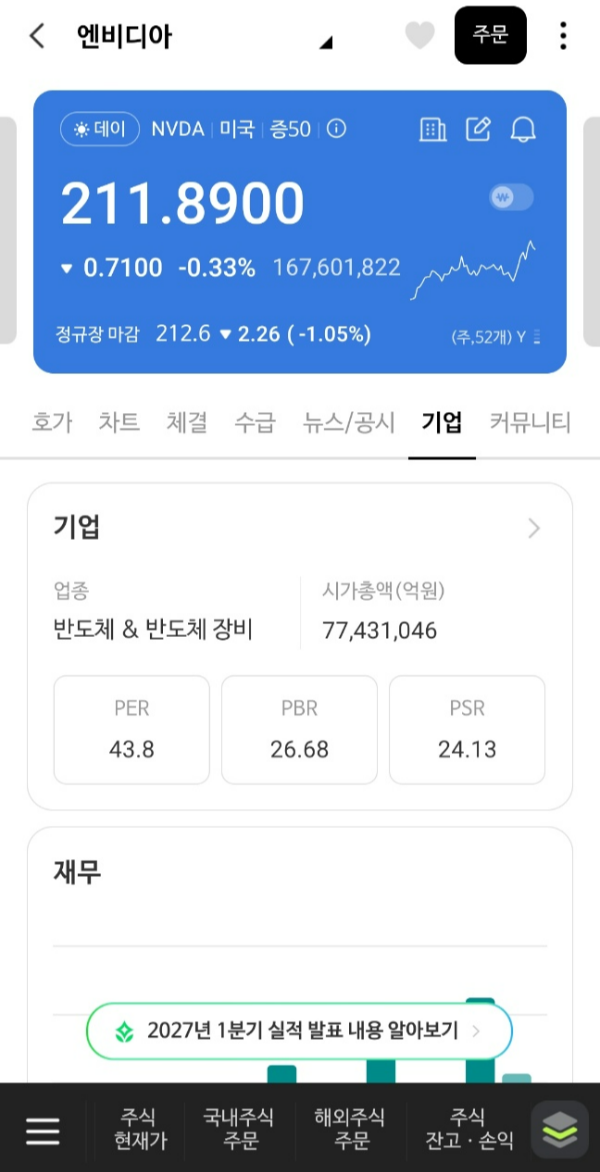 미국주식 엔비디아 화면