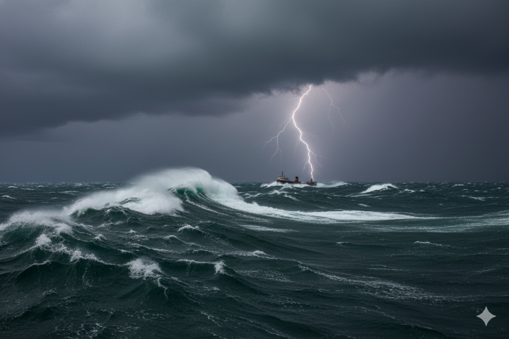 슈피리어호의 거친 폭풍우와 파도 모습