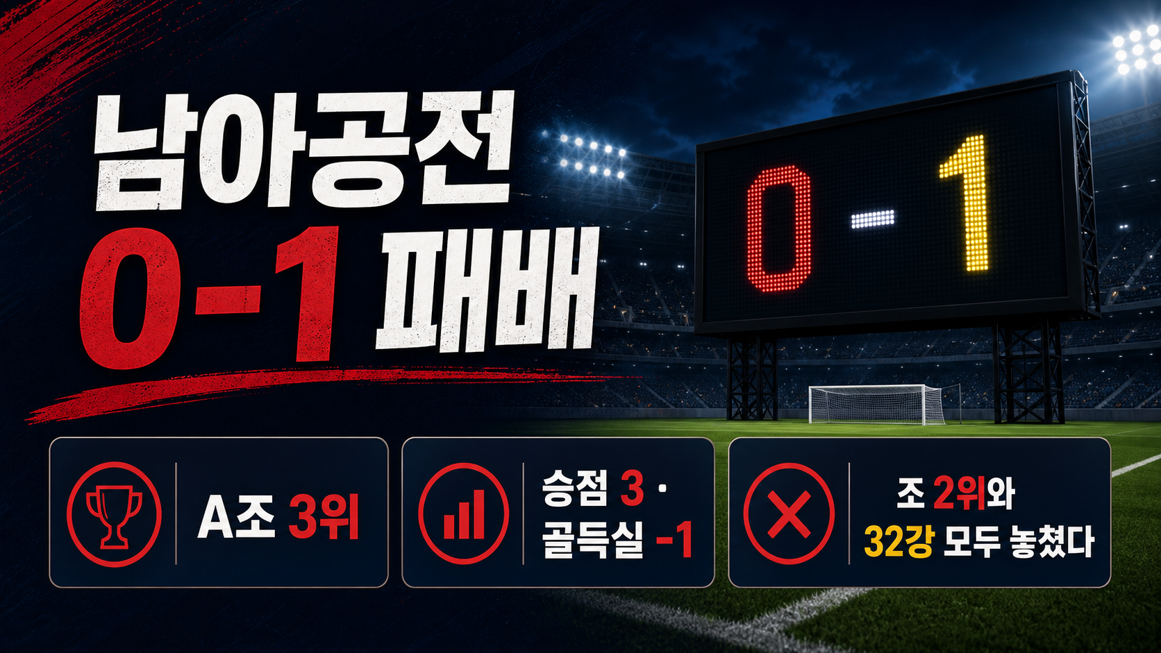 남아공전 손흥민 벤치 0-1 패배 조 3위 탈락 카드
